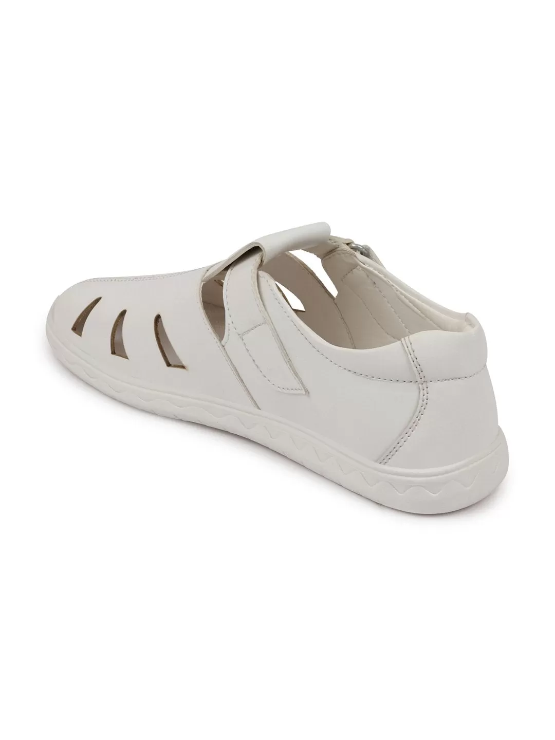 Men White Laser Cut Shoe Style Sandals