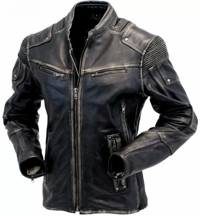 Men Yellow Vintage Motorcycle Cafe Racer Leather Jacket