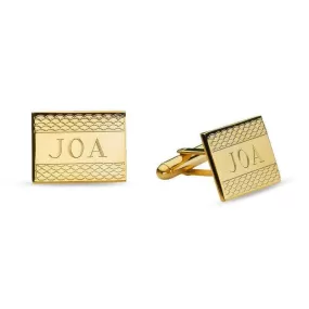 Men's Engravable Fish Scale Pattern Rectangle Cuff Links in Brass with 18K Gold Electroplate (3 Initials) of Trendolla