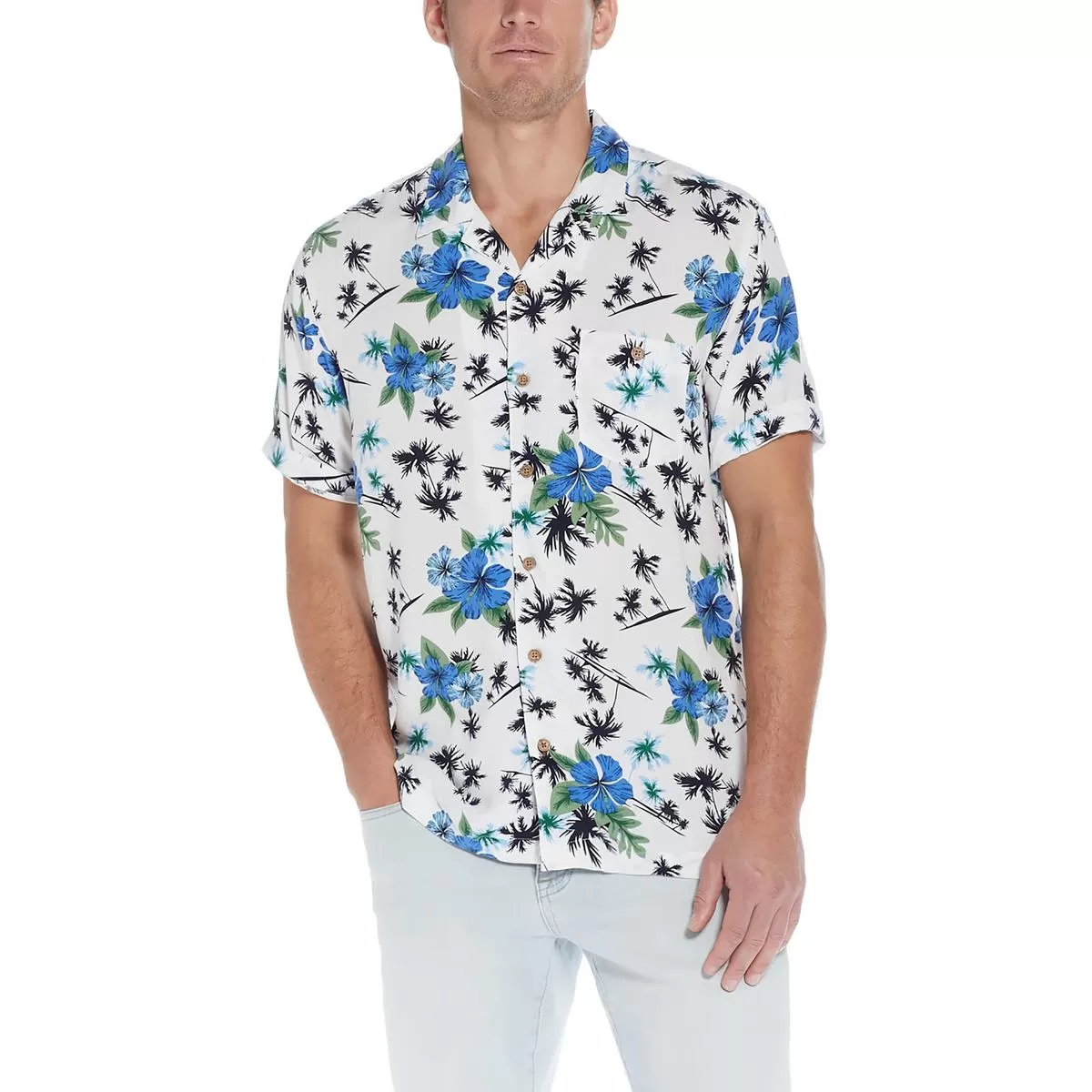 Mens Printed Viscose Button-Down Shirt