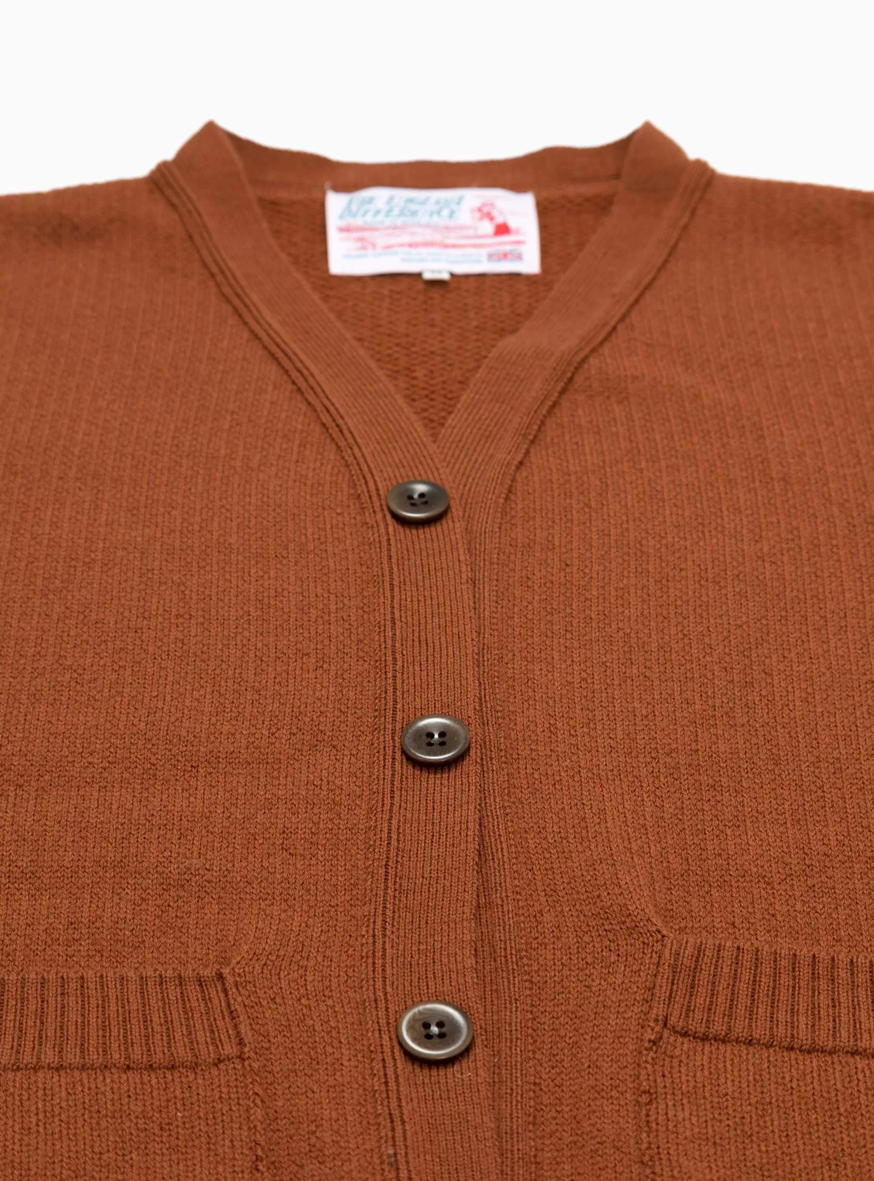 Merino Wool Button Vest Rust Brown