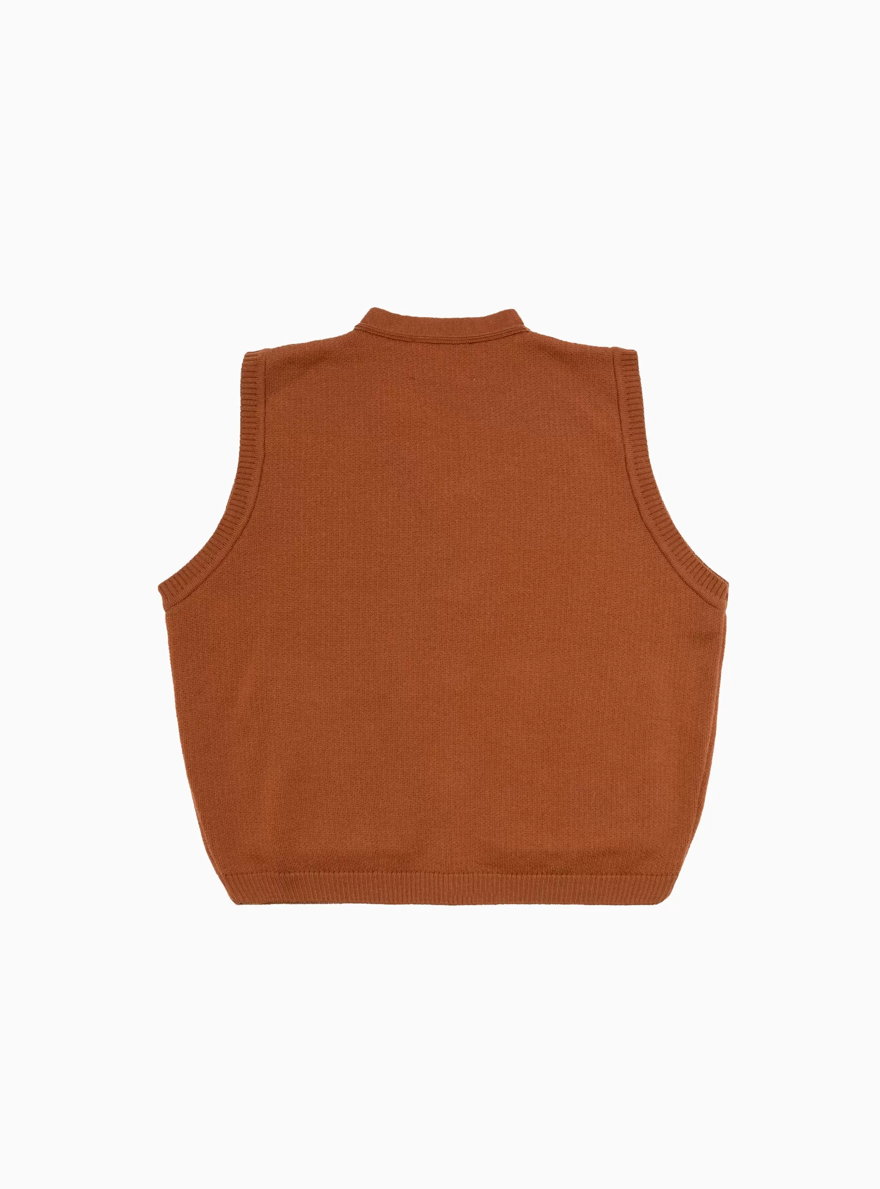 Merino Wool Button Vest Rust Brown