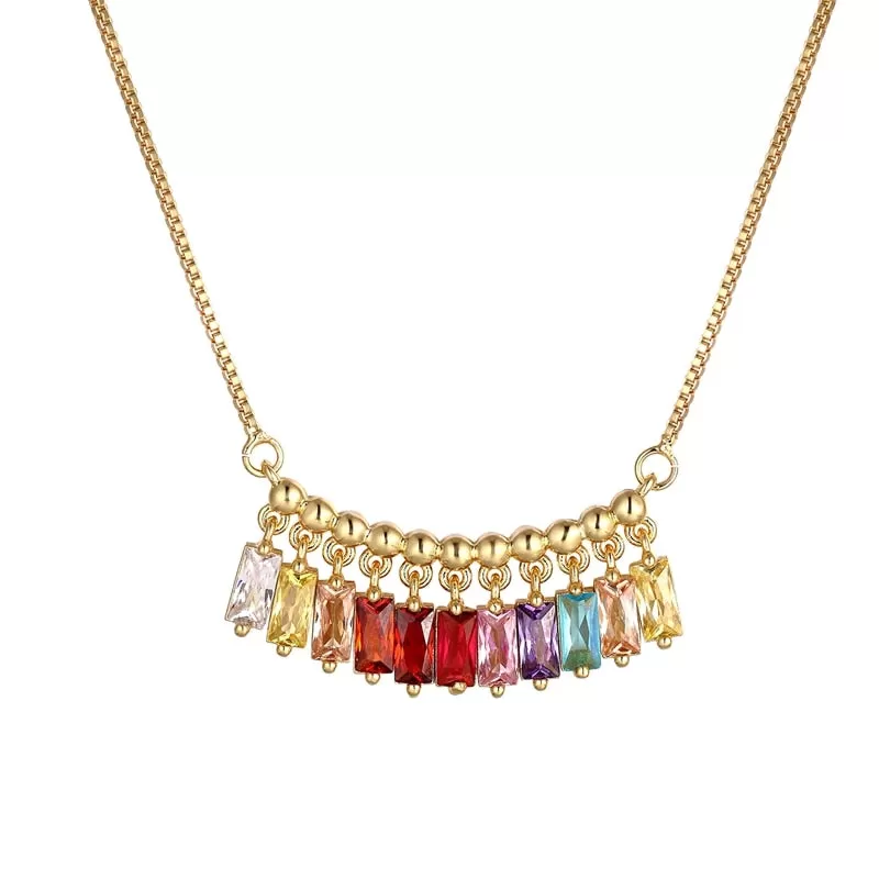 Multi-Color Cubic Zirconia Dangle Charms Bar Pendant Necklace