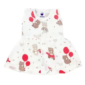 Muslin Frock for Baby Girl - Sleeveless 100% Organic Cotton Teddy & Balloon