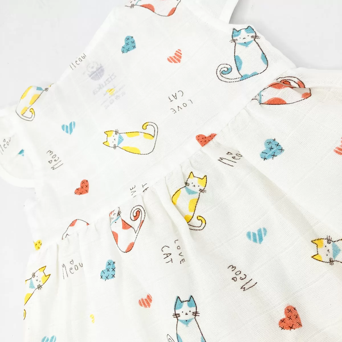 Muslin Frock for Baby Girl -Cap Sleeve 100% Cotton -Cat