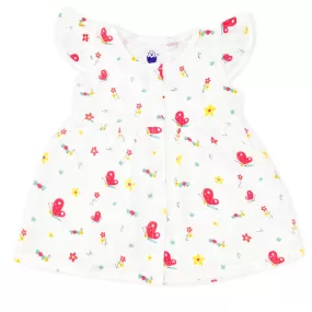 Muslin Frock for Baby Girl -Cap Sleeve 100% Cotton -Red Butterfly