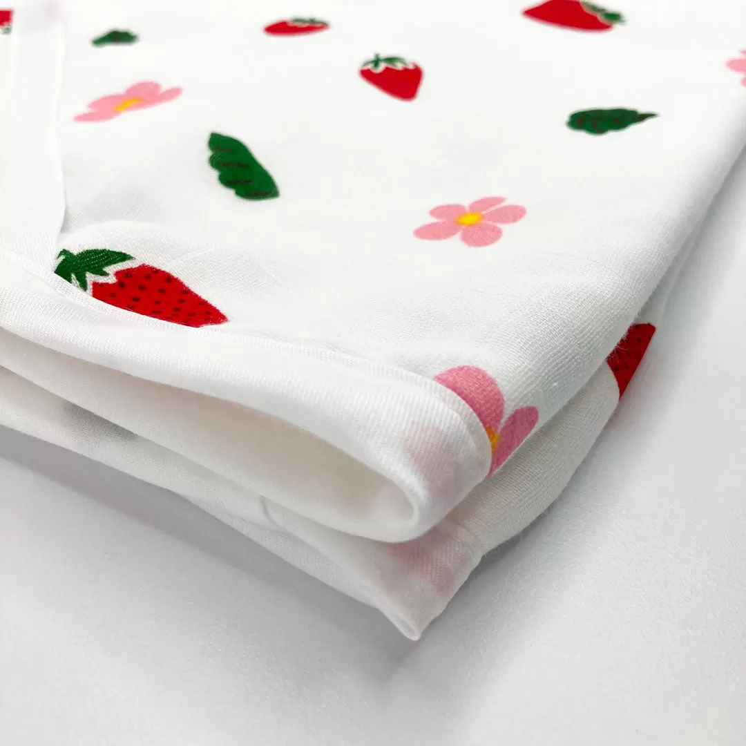 Muslin Hooded Towel for Baby- 6 Layer - 100% Organic Cotton Strawberry