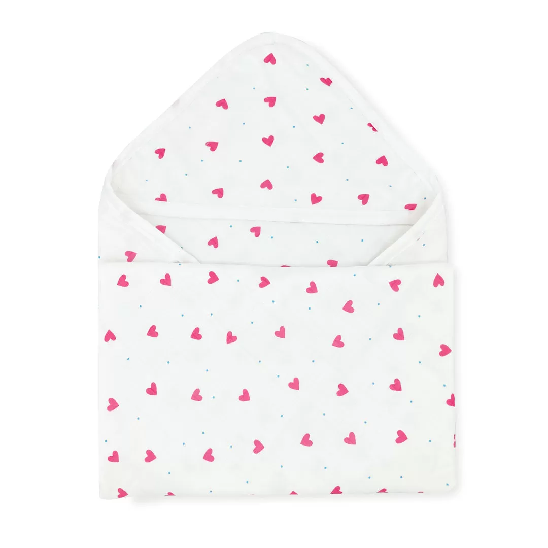 Muslin Hooded Towel/Blanket 100% Organic Cotton- Pink Love