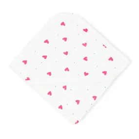 Muslin Hooded Towel/Blanket 100% Organic Cotton- Pink Love