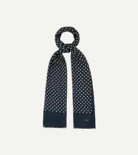 Navy Hand-Drawn Polka Dot Wool-Silk Scarf