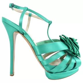 Nicholas Kirkwood Green Satin Platform Bow Sandals - 38 / 7.5