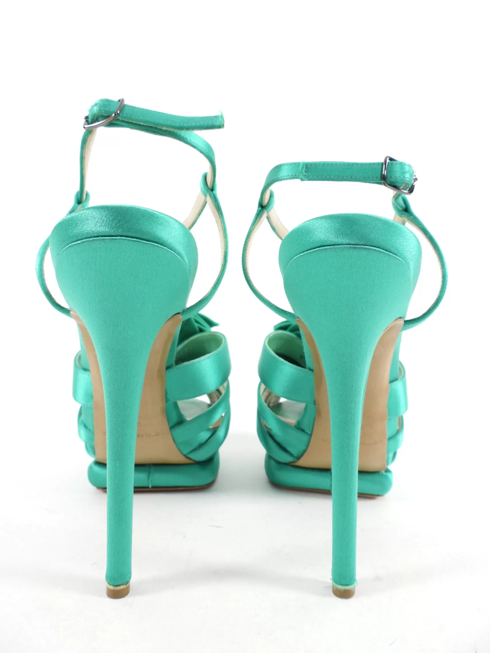 Nicholas Kirkwood Green Satin Platform Bow Sandals - 38 / 7.5