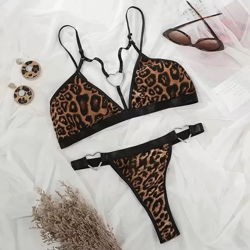 [No Chest Pad]Sexy Mesh Custom Name Leopard Bikini Sets DIY Crystal Letters Swimsuit Sets Beach Body Jewelry(Custom 1-20 Letters)