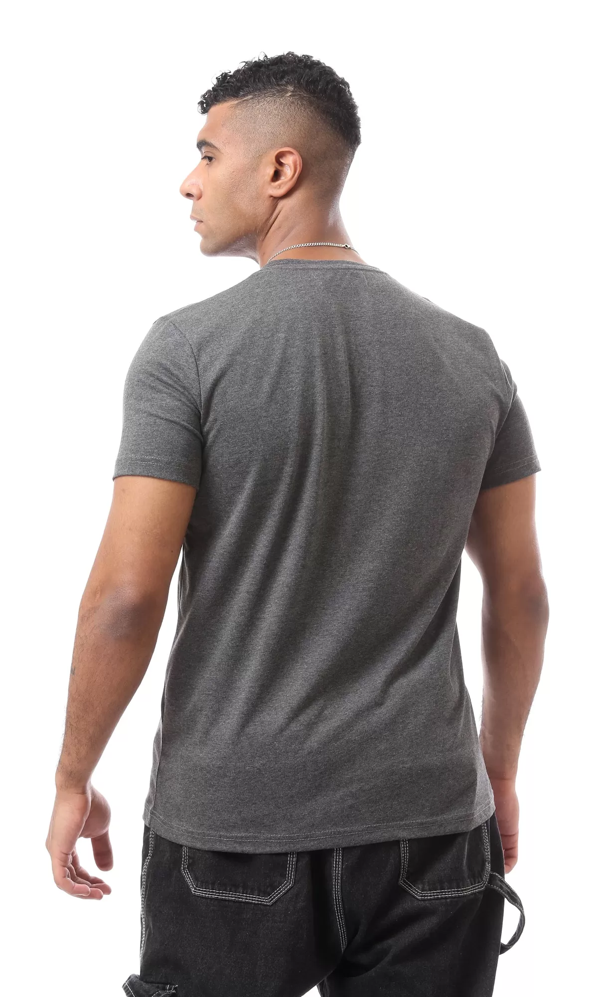 O168085 Heather Dark Grey Short Sleeves Cotton T-Shirt