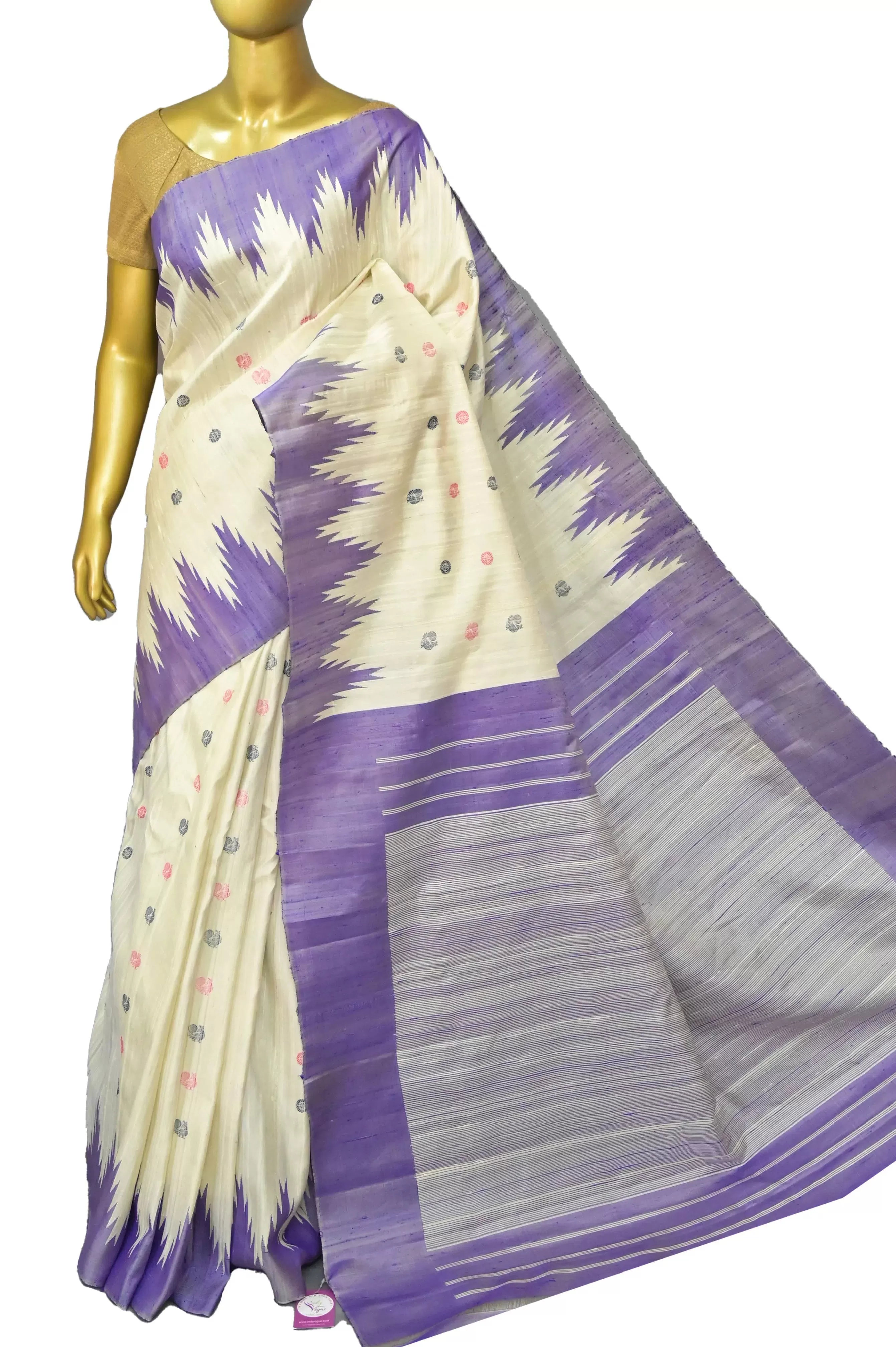 Offwhite and Violet Color Pure Jute Silk Gadwal Saree