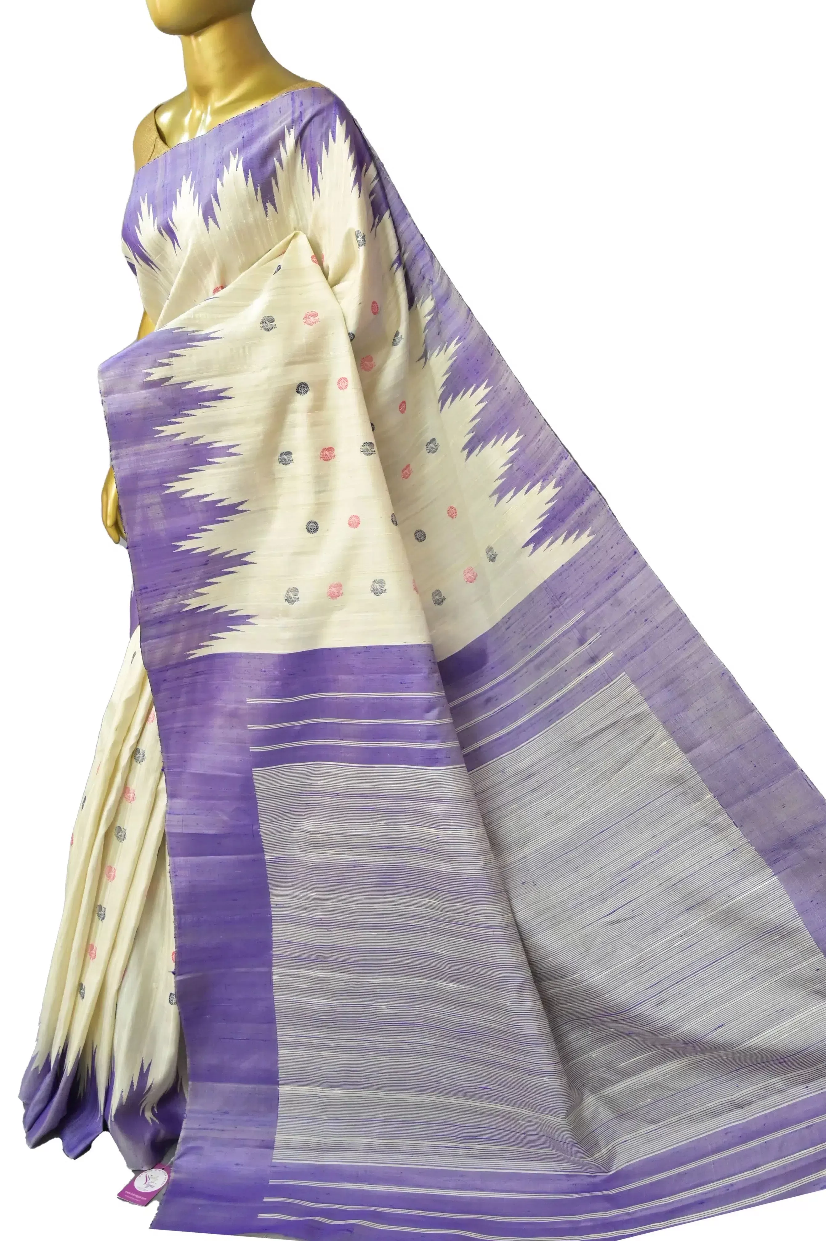 Offwhite and Violet Color Pure Jute Silk Gadwal Saree