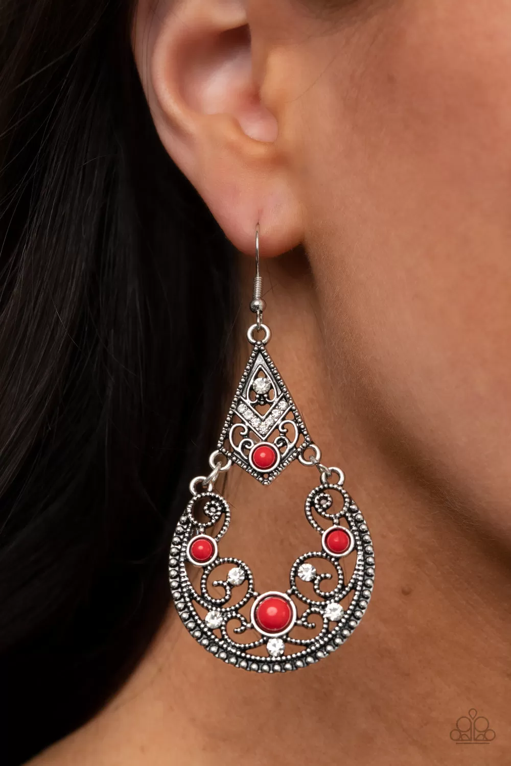 Paparazzi Bohemian Ball - Red Earrings