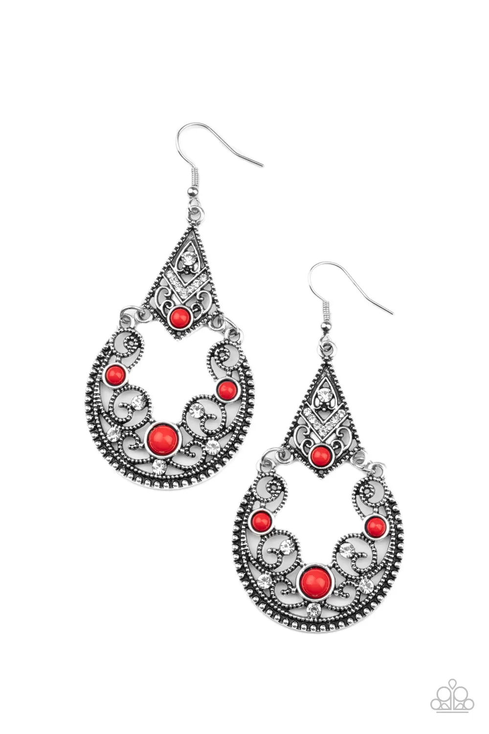 Paparazzi Bohemian Ball - Red Earrings