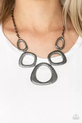 Paparazzi Necklace ~ Backstreet Bandit - Black Assymetrical Gunmetal Necklace