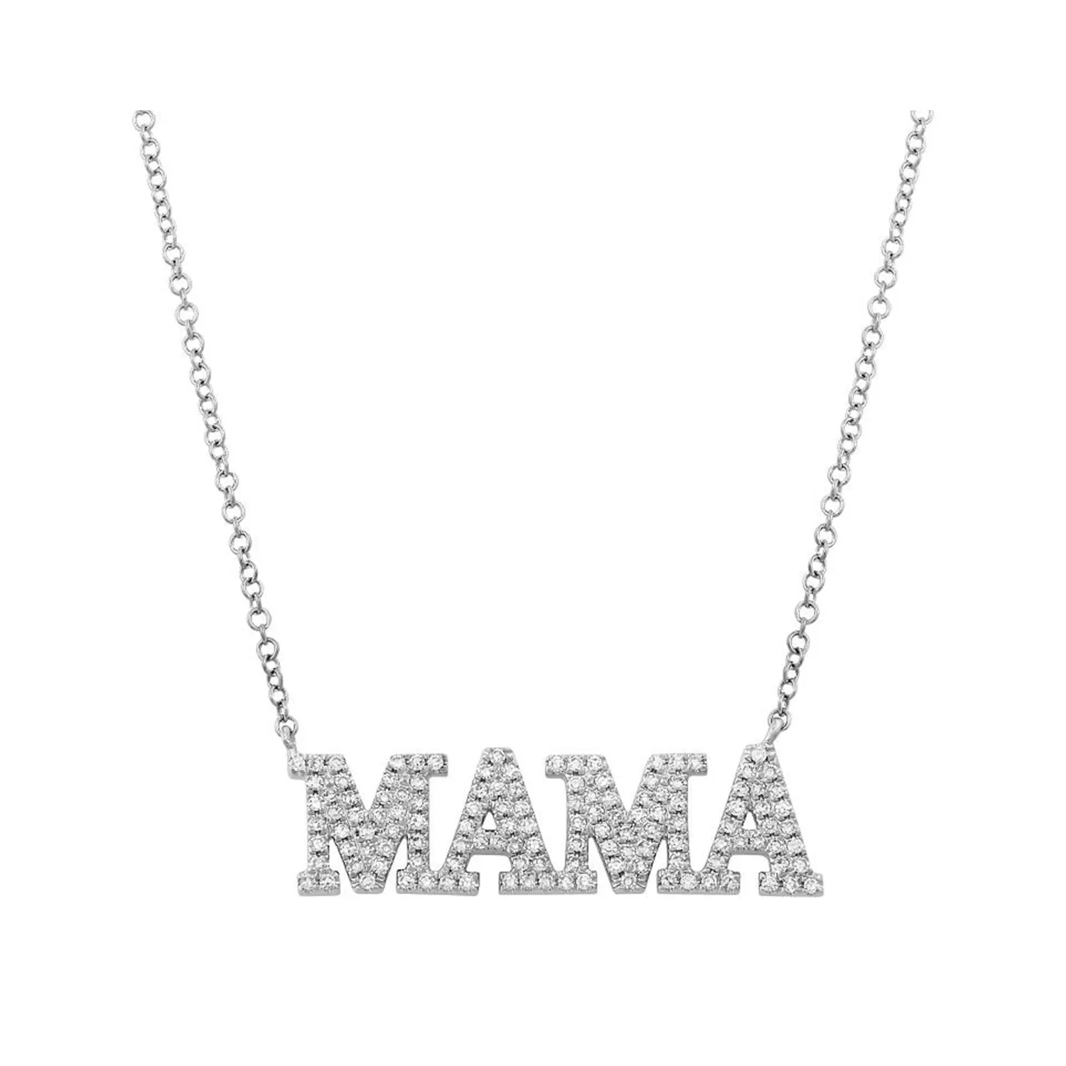 Pave MAMA necklace in White Gold