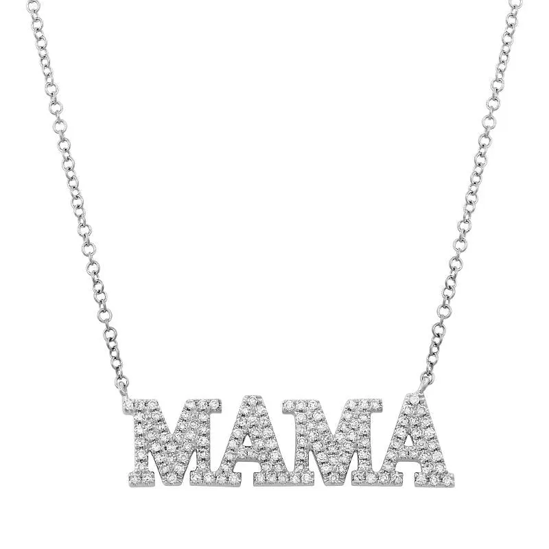 Pave MAMA necklace in White Gold