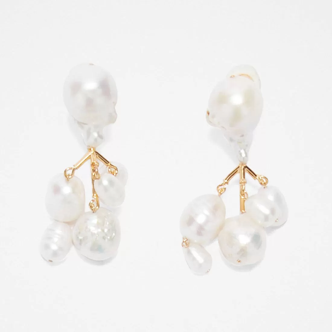 Pearl Cluster Earrings, Gold