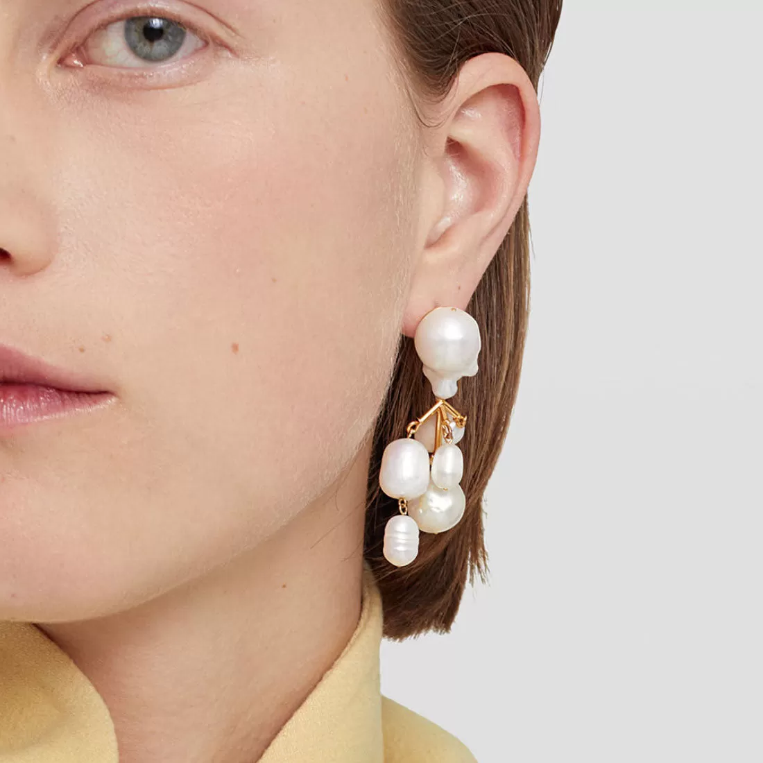 Pearl Cluster Earrings, Gold