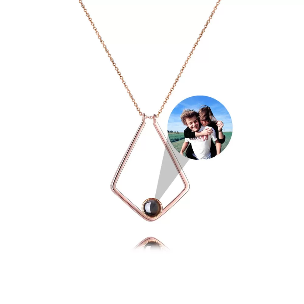 Personalized V-shaped Photo Projection Necklace with Picture Inside