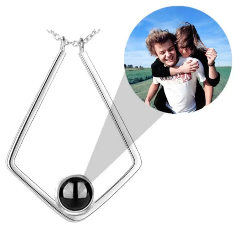 Personalized V-shaped Photo Projection Necklace with Picture Inside