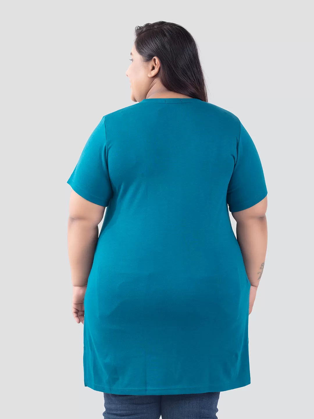 Plus Size Half Sleeves Long Tops For Women - Pack of 2 (Black & Teal)