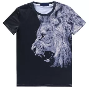 Realistic Lion Face Graphic Tee T-Shirt in Black | Gifts for Animal Lovers