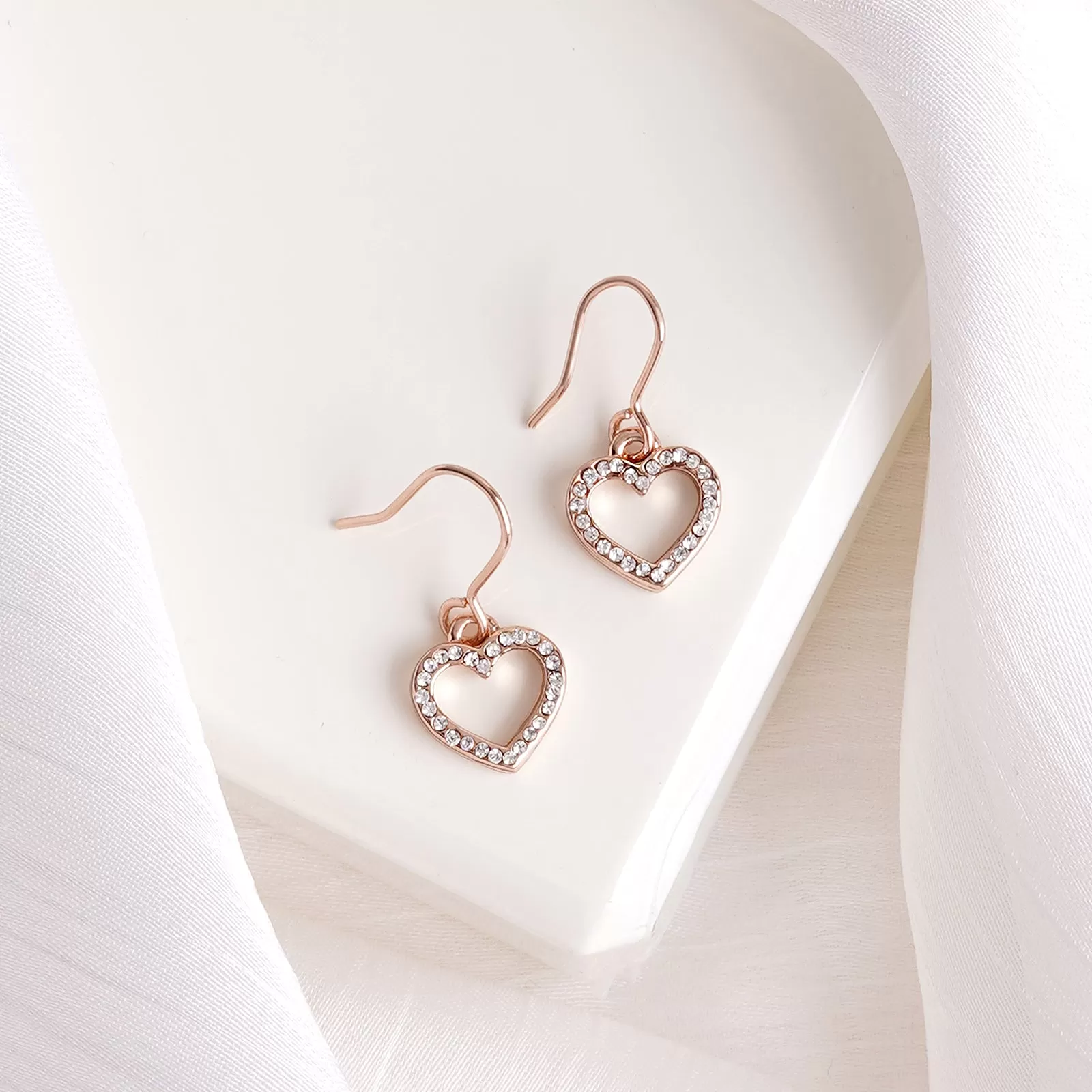 Rhinestone Heart Rosegold Earrings