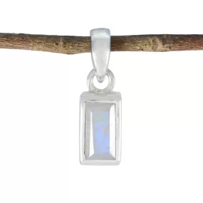 Riyo Beauteous Gemstone Baguette Faceted White Rainbow Moonstone 971 Sterling Silver Pendant Gift For Teachers Day