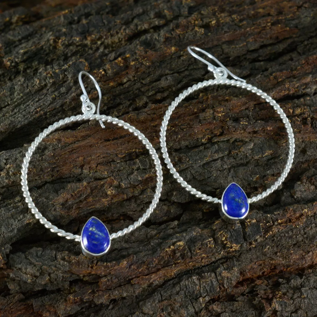 Riyo Bewitching Sterling Silver Earring For Demoiselle Lapis Lazuli Earring Bezel Setting Blue Earring Dangle Earring