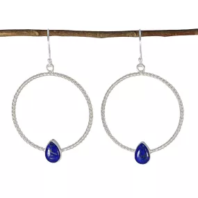 Riyo Bewitching Sterling Silver Earring For Demoiselle Lapis Lazuli Earring Bezel Setting Blue Earring Dangle Earring