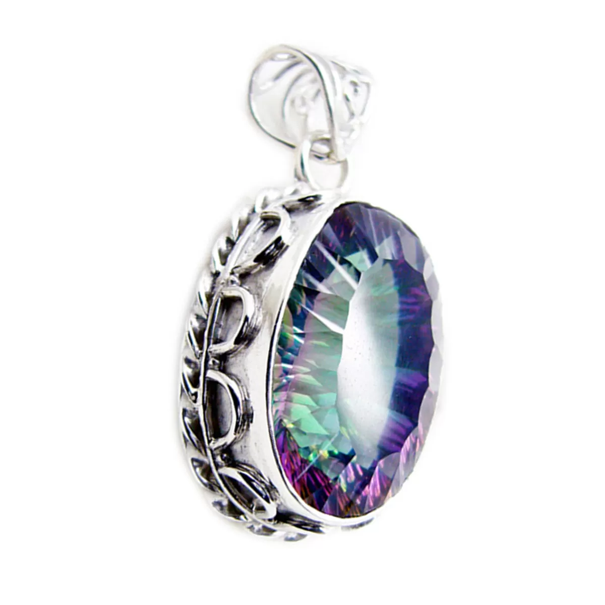 Riyo Exquisite Gemstone Oval Faceted Multi Color Mystic Quartz 1178 Sterling Silver Pendant Gift For Good Friday