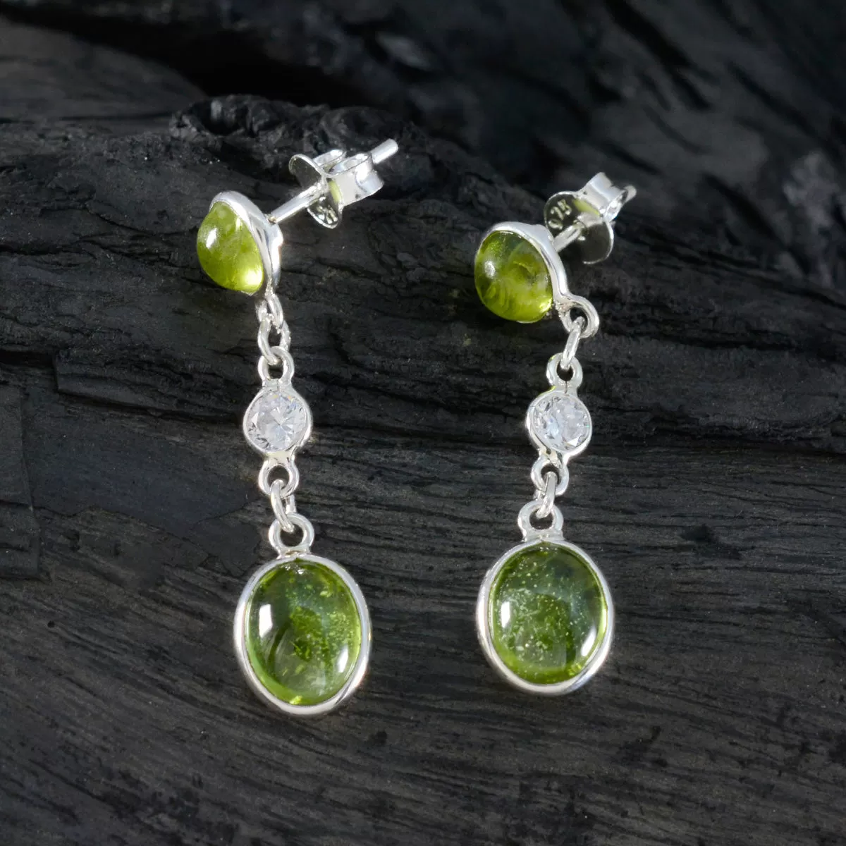 Riyo Fair 925 Sterling Silver Earring For Sister Peridot Earring Bezel Setting Green Earring Stud Earring