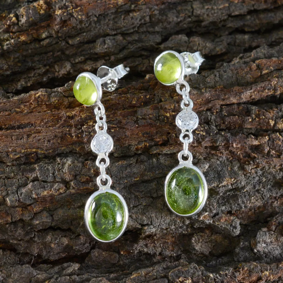 Riyo Fair 925 Sterling Silver Earring For Sister Peridot Earring Bezel Setting Green Earring Stud Earring