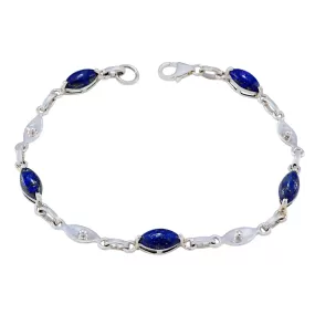 Riyo Genuine Gems Marquise Cabochon Navy Blue Lapis Lazuli Silver Bracelets mother gift