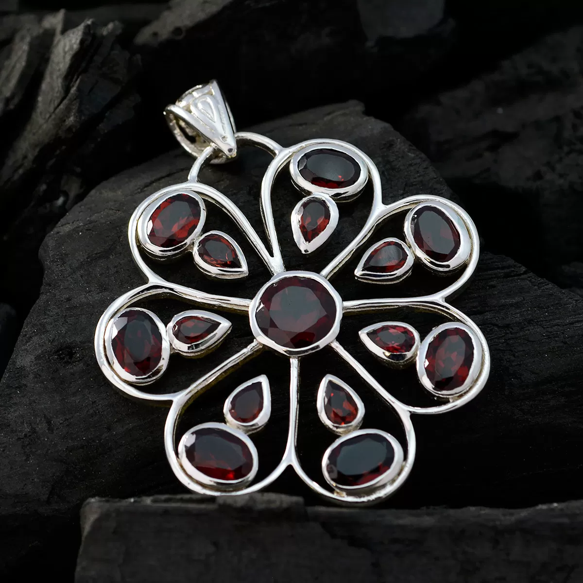 Riyo Genuine Gems Multi Shape Faceted Red Garnet Solid Silver Pendants gift for cyber Monday