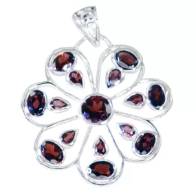 Riyo Genuine Gems Multi Shape Faceted Red Garnet Solid Silver Pendants gift for cyber Monday