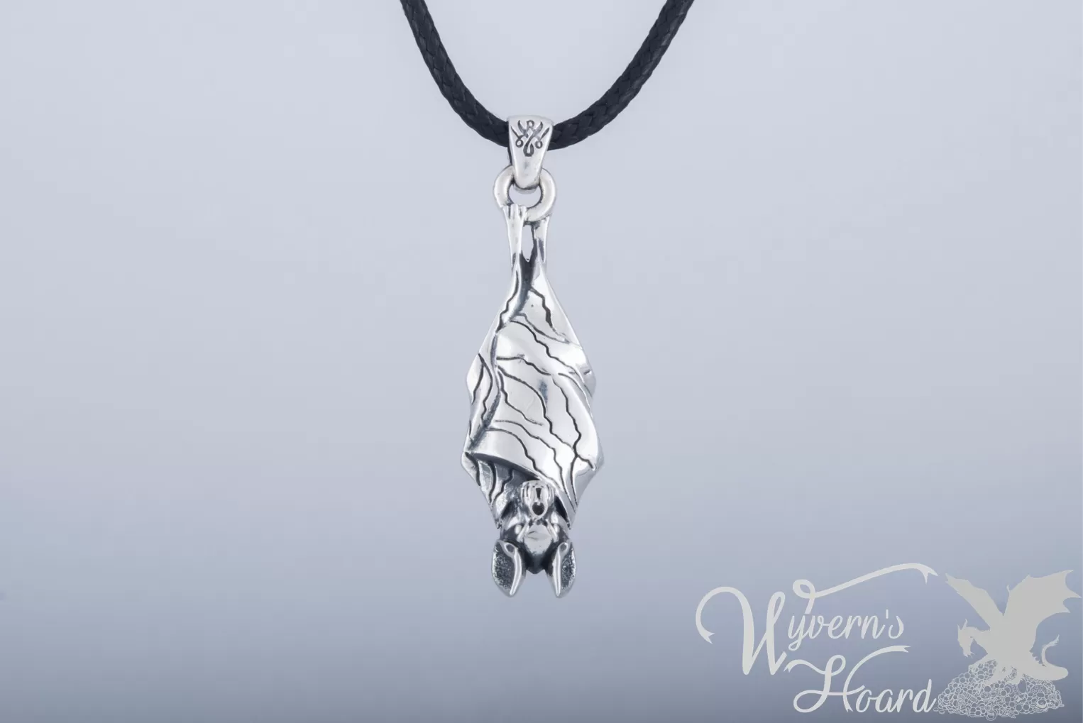 Roosting Vampire Bat Sterling Silver Necklace