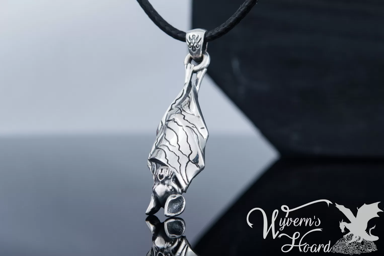 Roosting Vampire Bat Sterling Silver Necklace