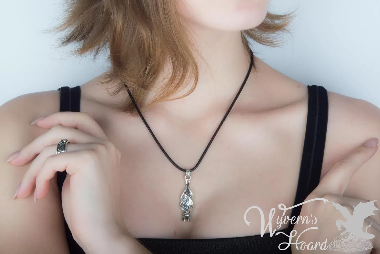 Roosting Vampire Bat Sterling Silver Necklace