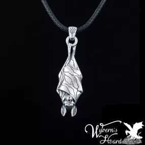 Roosting Vampire Bat Sterling Silver Necklace