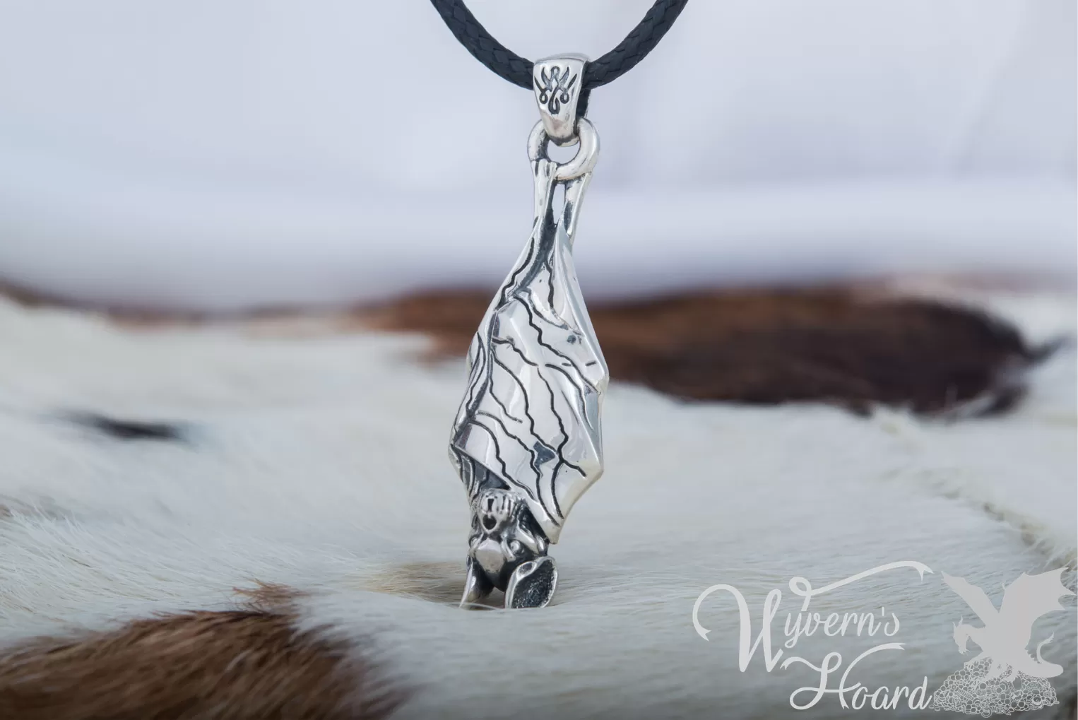 Roosting Vampire Bat Sterling Silver Necklace