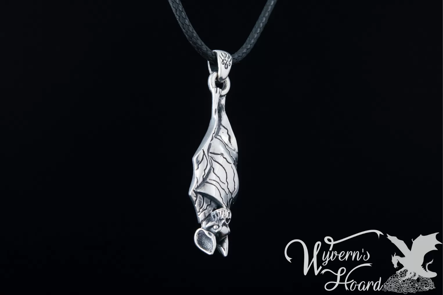 Roosting Vampire Bat Sterling Silver Necklace