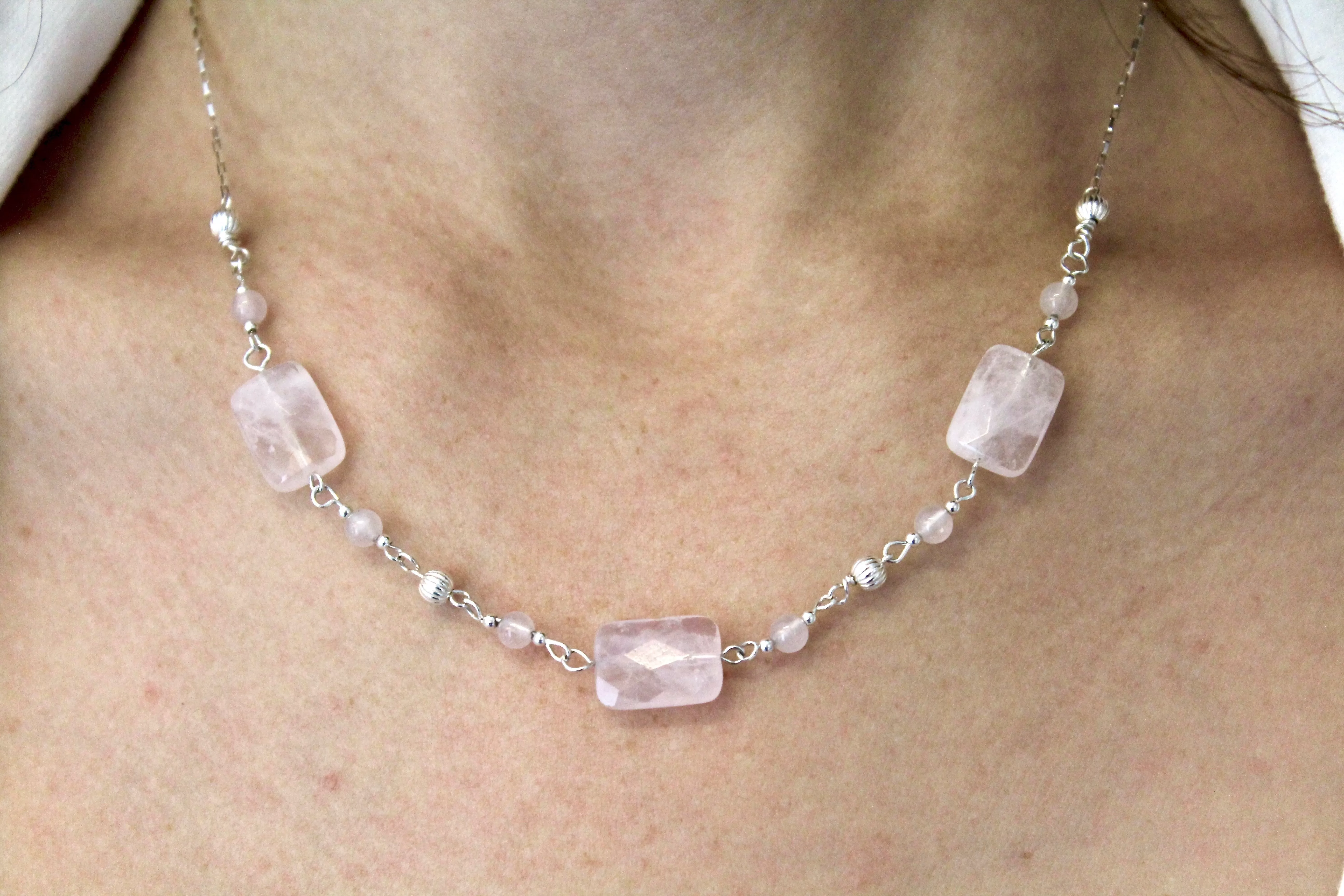 Rose Quartz and Sterling Silver Necklace