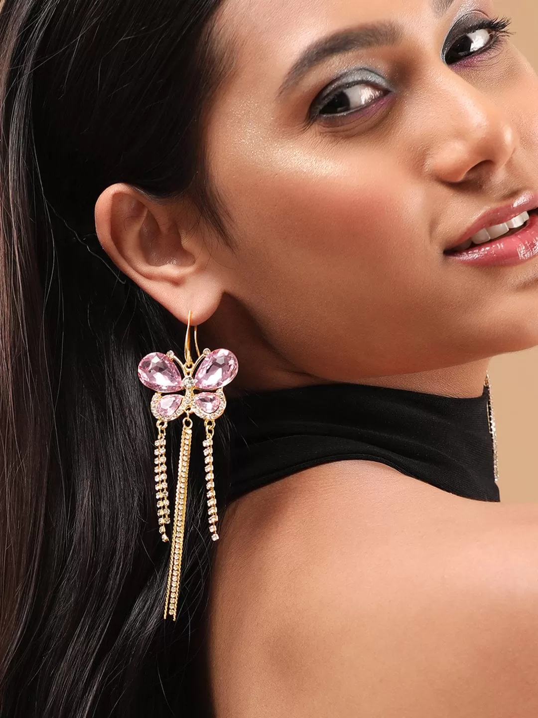 Rubans Voguish Multicolour Butterfly Statement Butterfly Tassel Earrings