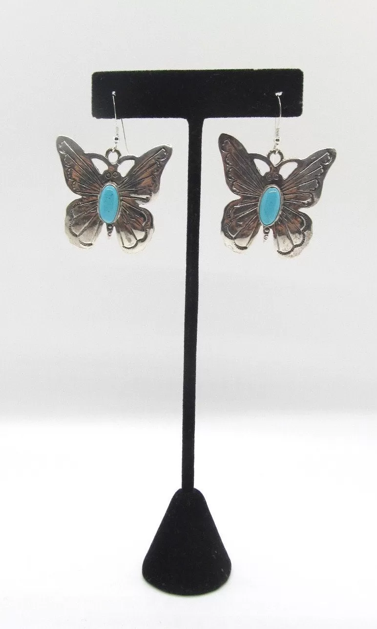 RUSSELL SAM Navajo Butterfly Sterling Silver and Turquoise Earrings